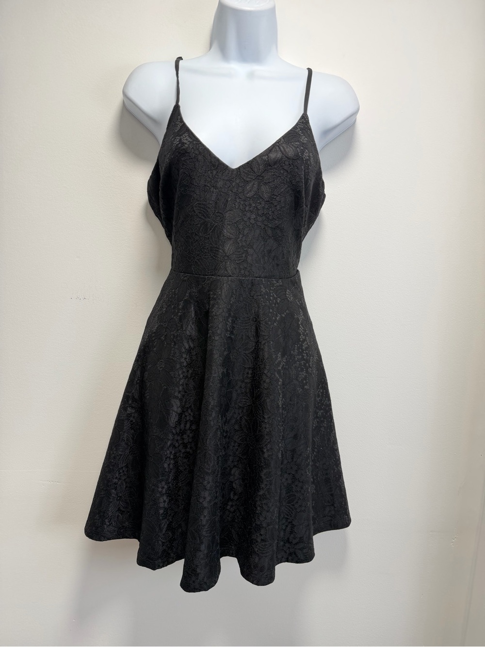 Lulu's Black Lace Fit & Flare Spaghetti Strap Mini Dress